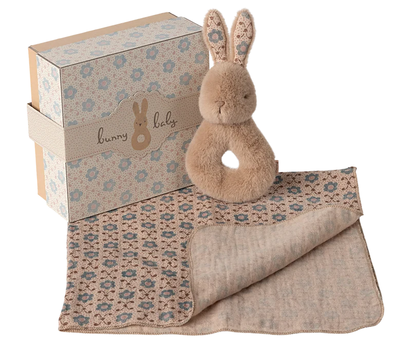 Rabbit rattle set - Cream peach