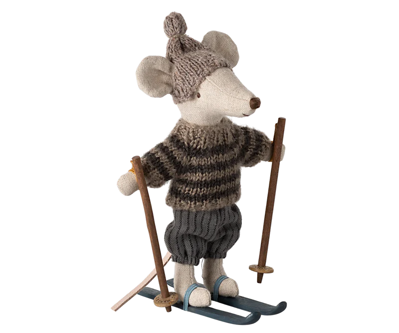 Winter mouse with ski set, Big brother - Grey