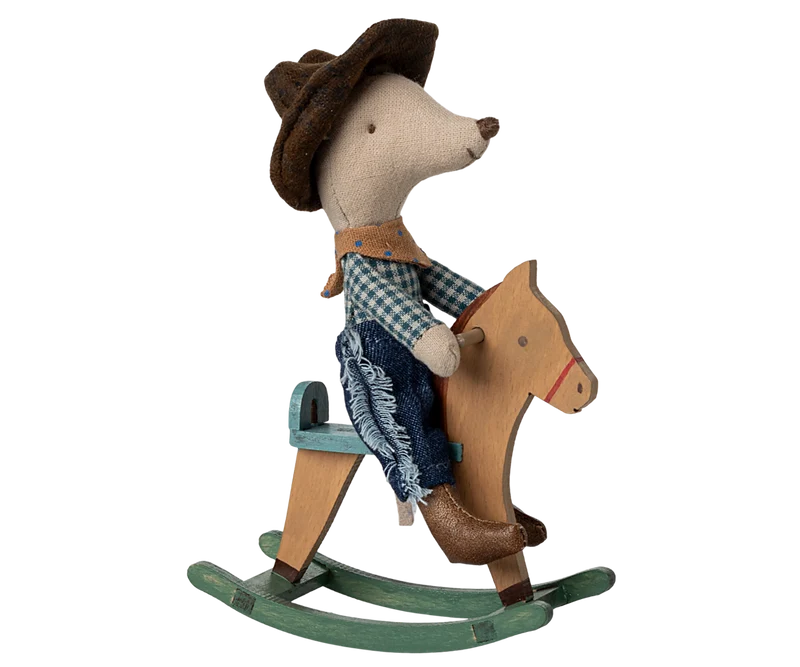 Cowboy mouse on rocking horse, Little brother