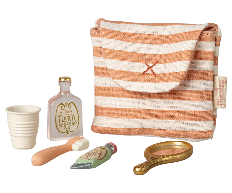 Tooth brush set in bag, Mouse - Coral stripe