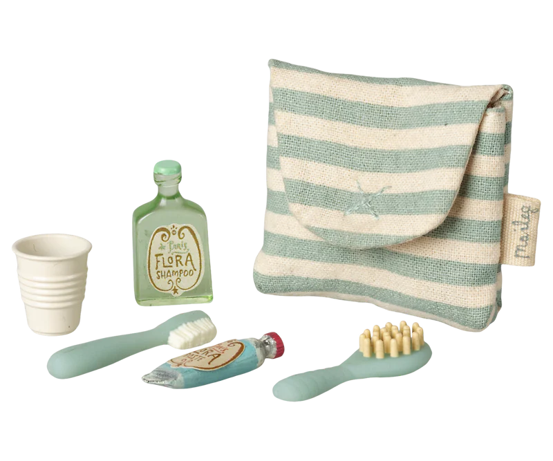 Tooth brush set in bag, Mouse - Blue stripe