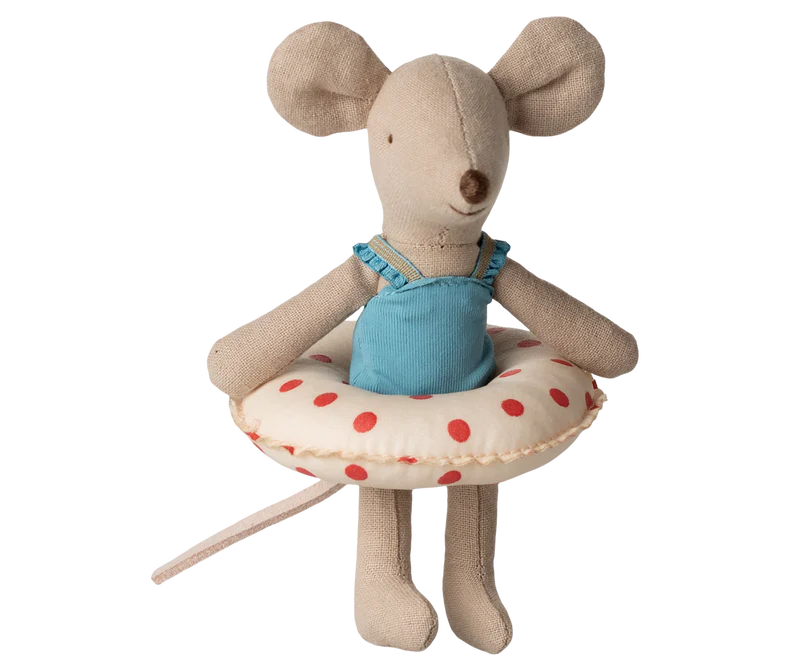 Little sister, Beach mouse with float - Red dots